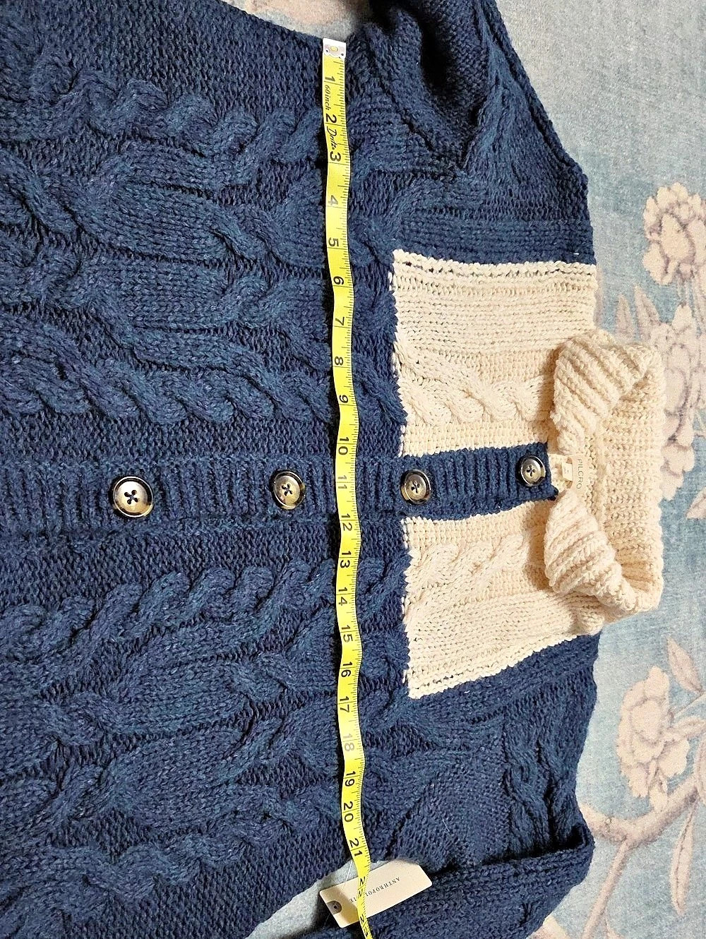 PILCRO Collared Cable-Knit Cardigan Sweater Blue & Cream XL - Picture 6 of 8